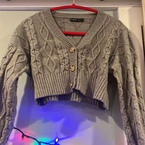 A small gray crop top with a crop sweater SHEIN
